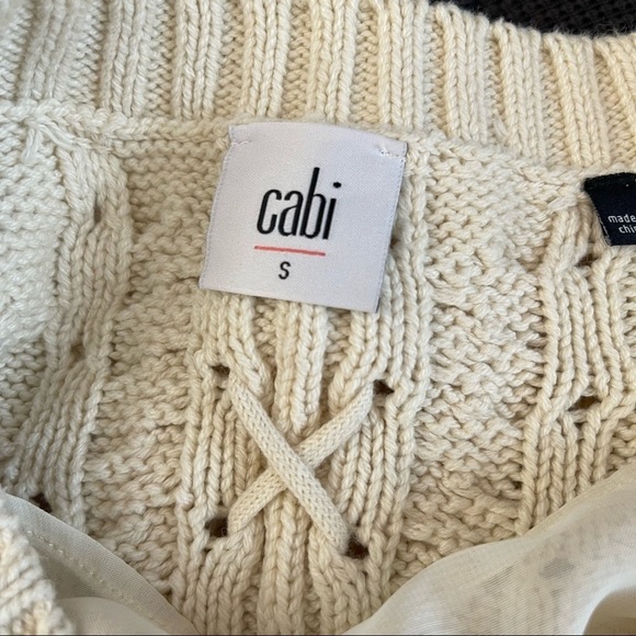 CAbi Ivory Cable Knit Lace Back Sweater Style 3157 - Picture 7 of 8